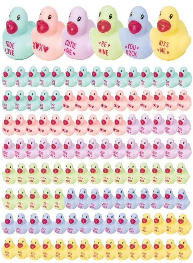 Haooryx Valentine's Day Mini Rubber Duck - 120Pcs Conversation Heart Themed Ducky Novelty Duck Squeak Bathtub Float Bath Toy for Valentines Wedding Decoration School Exchange Gift Birthday Party Favor - Image 1